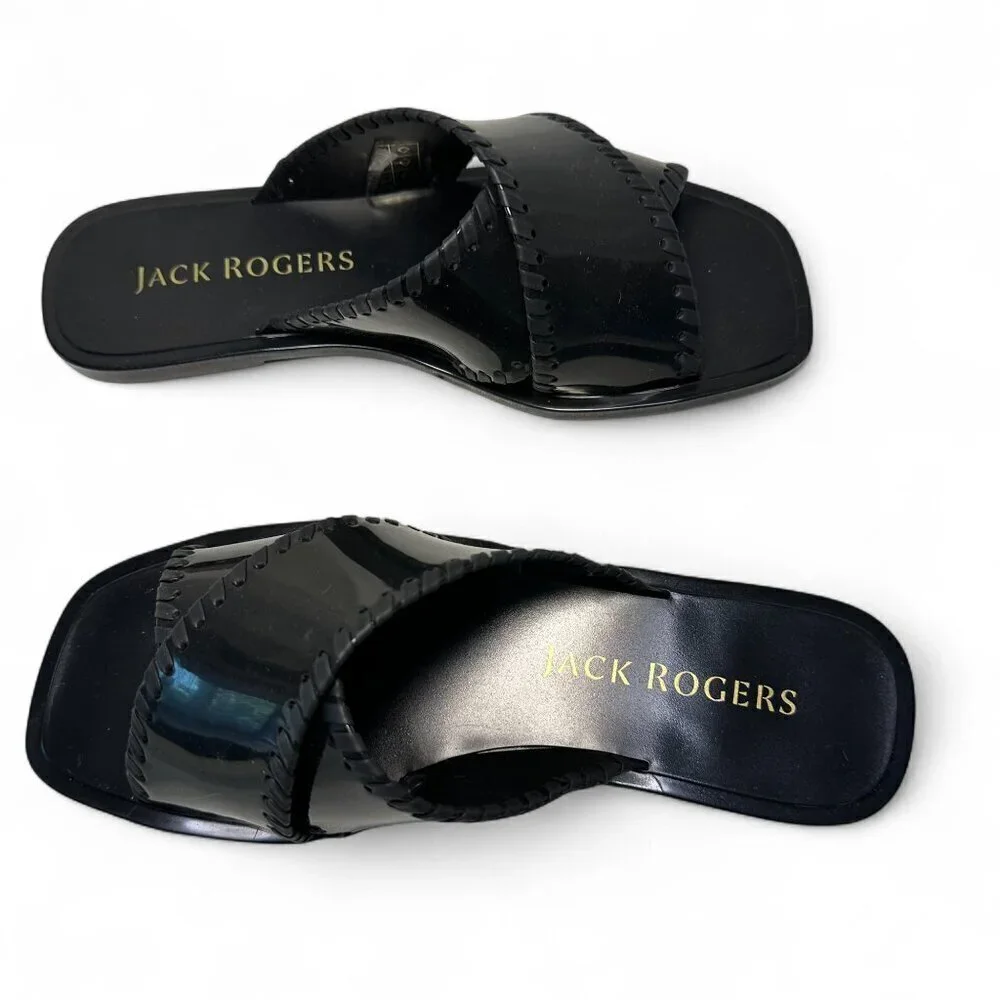 JACK ROGERS Sloane X Band Jelly Sandals, Black, Sz 7, NEW IN BOX